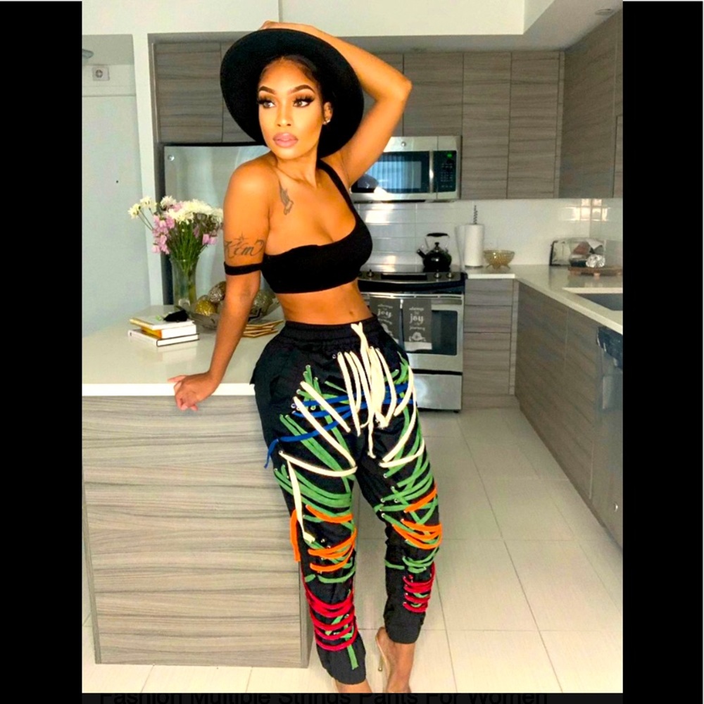 Cotton Blend Bandage Laced Up Sexy Long Sleeve Shirt & Graffit Print Pants